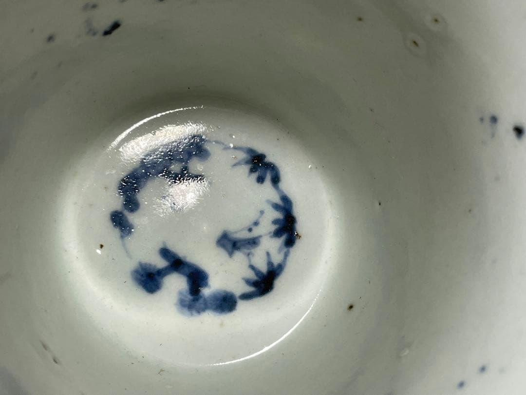 骨董 アンティーク 蕎麦猪口 輪花 染付 微塵唐草文様 フリル カップ