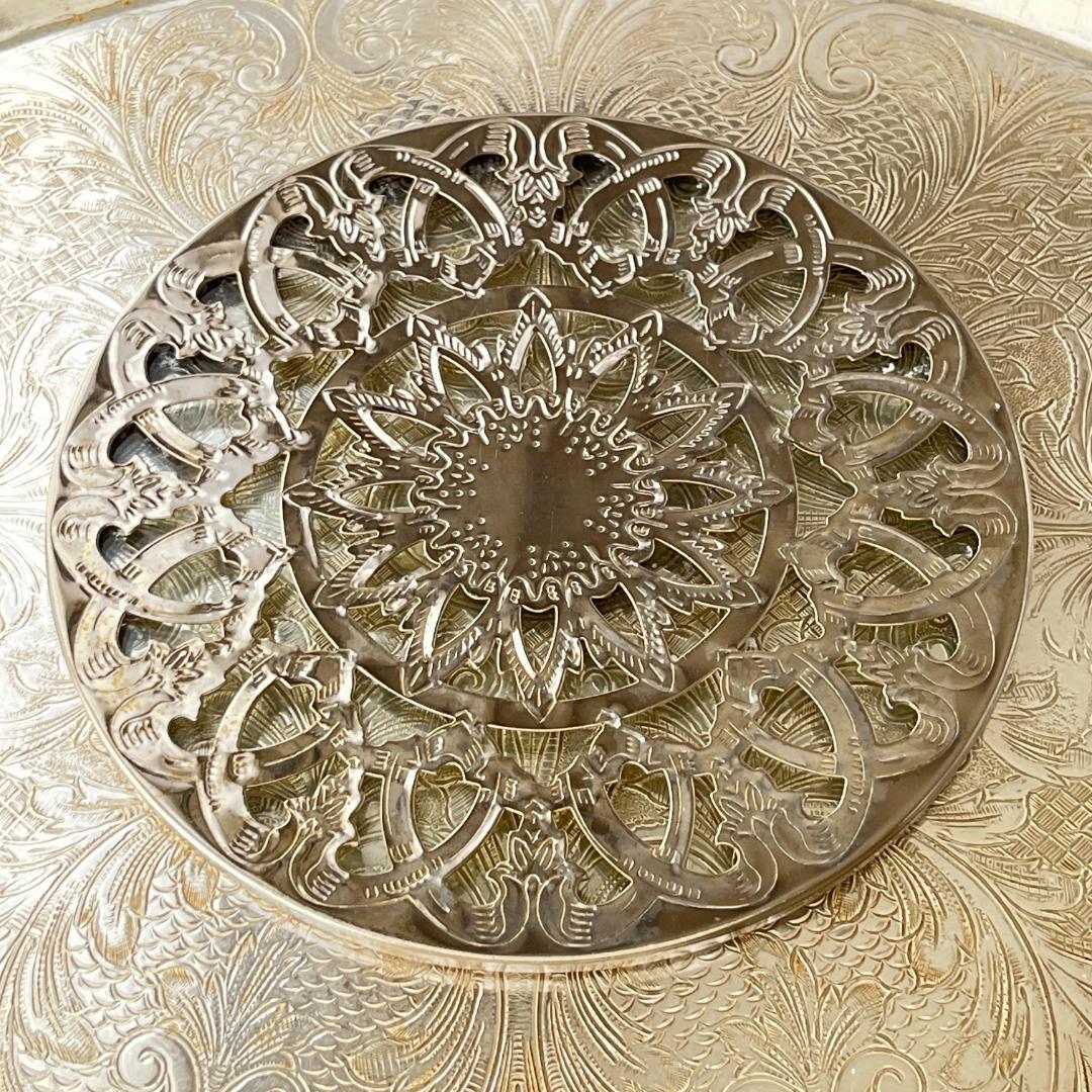 ティーセンター 【シルバープレート / ガラス】 15cm ティーポット敷