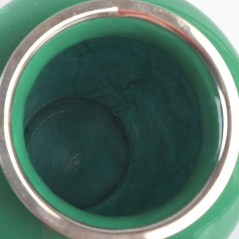 七宝焼 緑釉 牡丹文 花瓶 唐木台付 V 9324 花瓶 陶芸