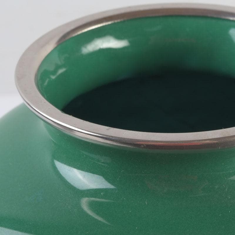 七宝焼 緑釉 牡丹文 花瓶 唐木台付 V 9324