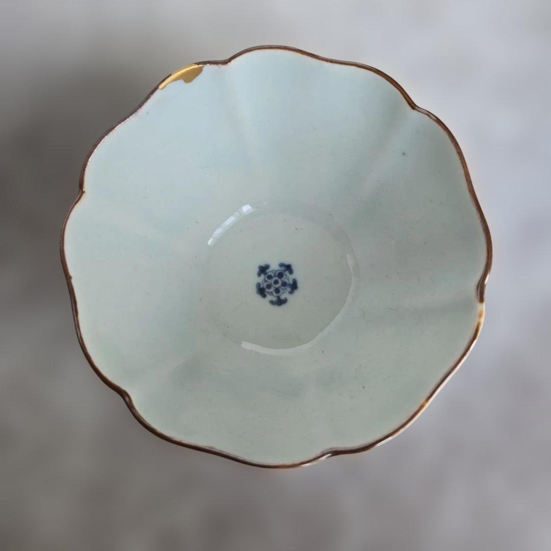 古伊万里　染付　向付　雪輪　芙蓉手　江戸時代　酒器　アンティーク　金継ぎ　金直し