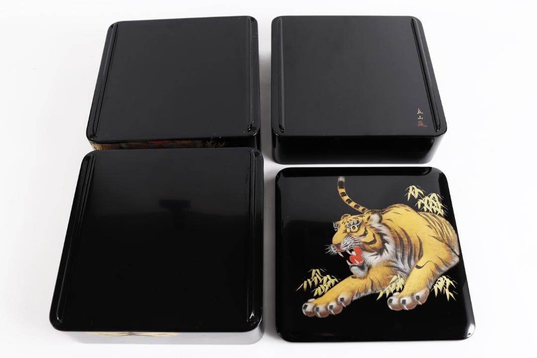 寅彫漆 木製堅地 重箱 立山作 三段重 茶道具
