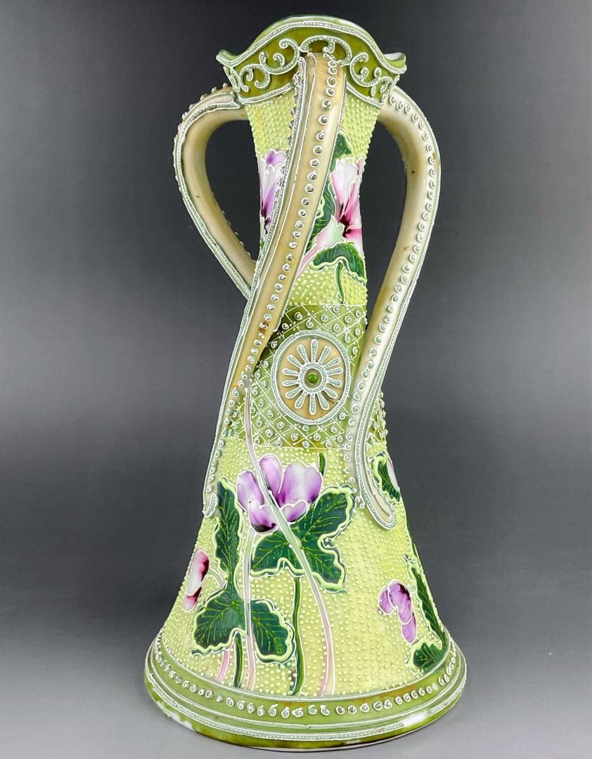 希少】オールドニッポン 約25．3cm 花紋 一陳盛上げ アールヌーボー