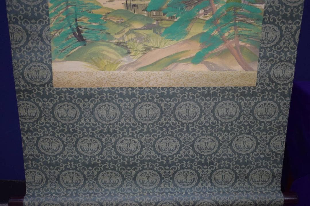 真作/大関禹江/夏景山水図/山水家図/渓流滝図/渓流瀧図/布袋屋掛軸HI-942