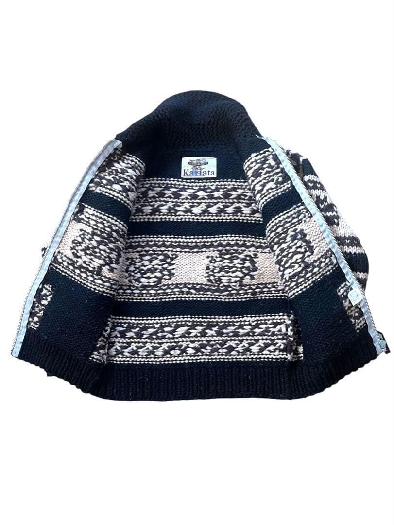 ▪️カナダ製Kanataカナタ ネイティブ柄カウチンニットカーディガンM黒