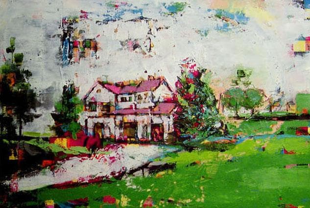 油絵 菅家令子 絵 絵画 インテリア 額付(白) uF6-060704 風景