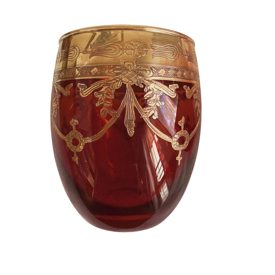 イタリア ヴェネチア赤ガラス 金彩 デキャンタ＆グラスセット