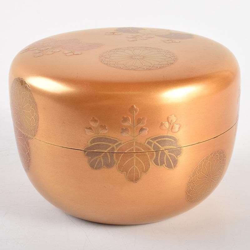 茶道加賀蒔絵師　野村大仙作　金地高台寺蒔絵　平棗　仕覆付　共箱　D　R4985