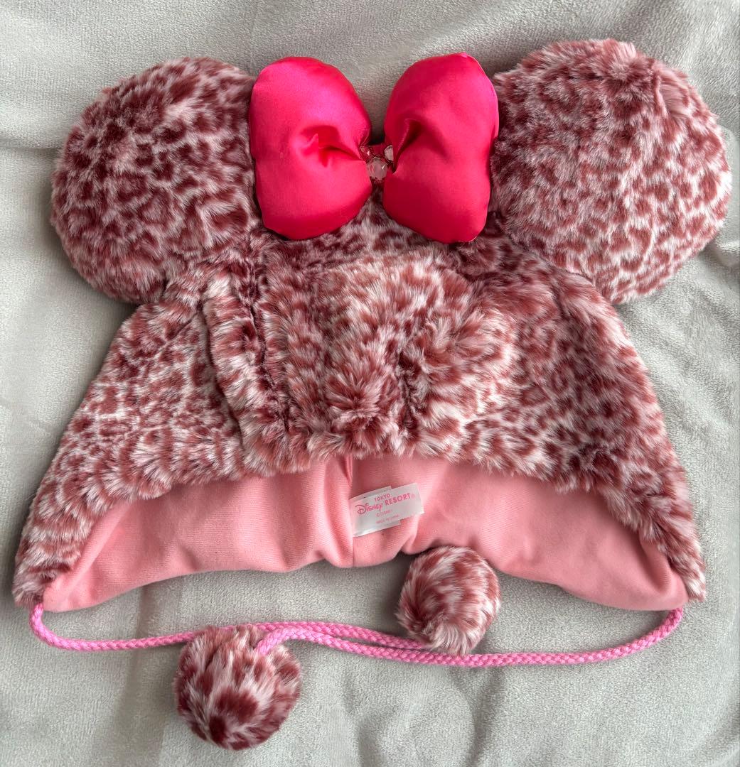 美品】ディズニー ファンキャップ (ミニー) 帽子 ヒョウ柄 ピンク