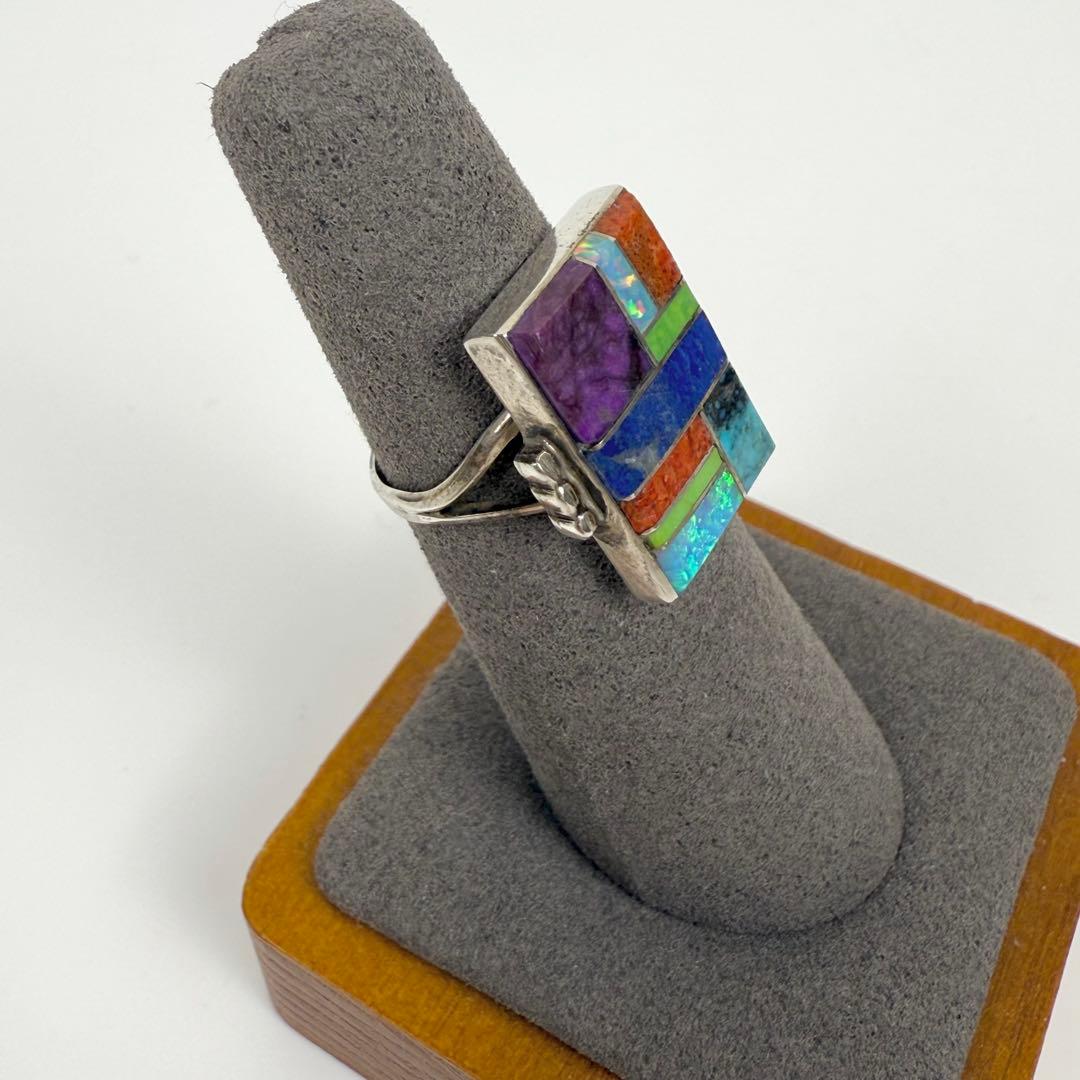 ZUNI ズニ族 マルチカラー インレイシルバーリング 刻印あり