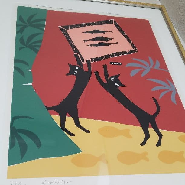 額装★可愛い猫のリトグラフ★絵画★壁掛けインテリア★絵画