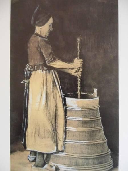 ゴッホ、バターをつくる女、希少な額装用画集より、新品高級額装付