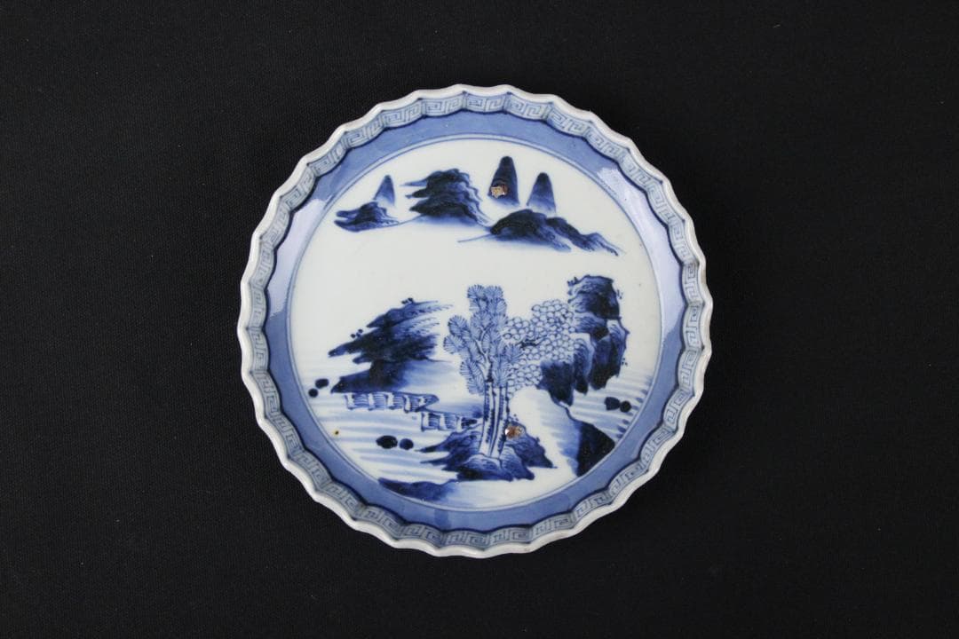 古伊万里 染付 山水図 五枚組 小皿 菓子皿 風景絵 江戸～明治