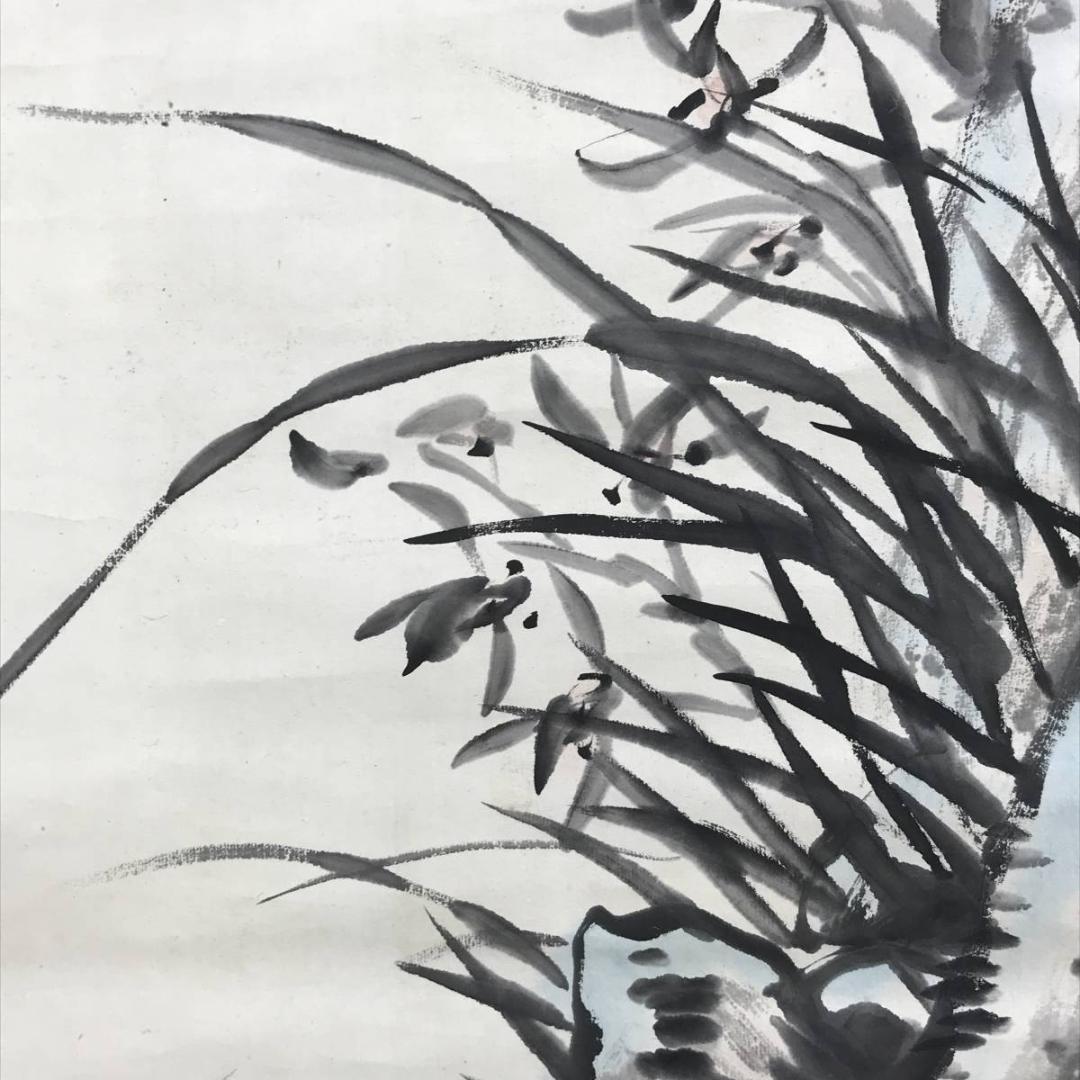 模写/大徳寺/紫野松雲/蘭画賛/山色清浄香/花図/掛軸☆宝船☆AE-264