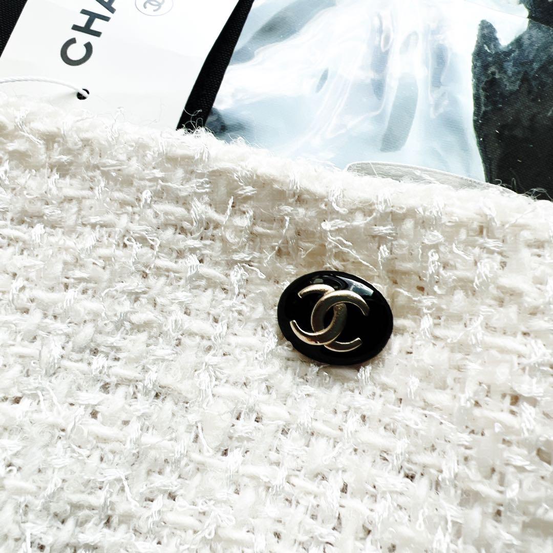 新品　CHANEL シャネル ホワイトツイード スカート ココマーク トリミング