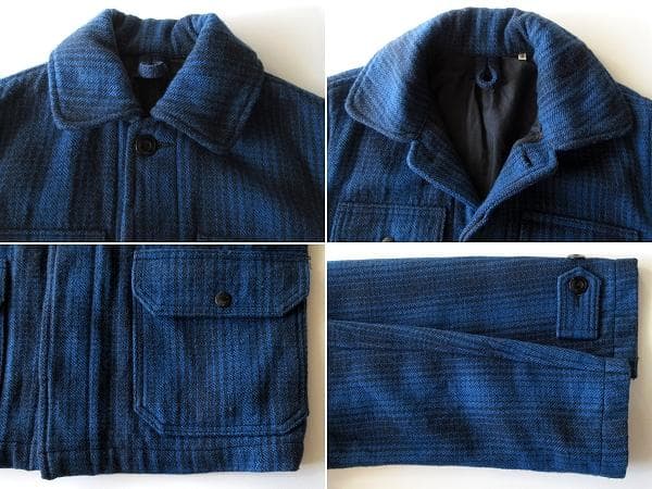 セール　OMNIGOD チェック ウールツイード ハンティングジャケット 2 青