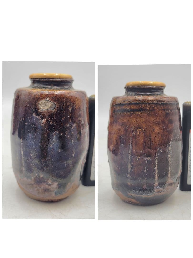 膳所焼 茶入れ 挽家 仕服 合わせ箱 時代物 茶道具 骨董品、美術品