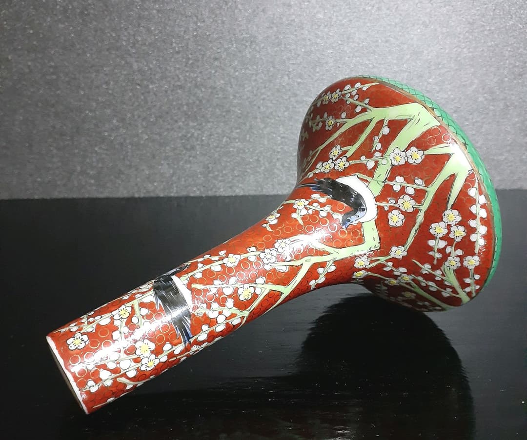 中国アンティーク　廣彩社製　ハンドペイント　金彩　色絵　花鳥図　花瓶