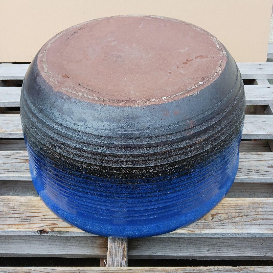 新品 ∅50 陶器 睡蓮鉢 特大 難有 メダカ鉢 手造り 青＆緑色 高級
