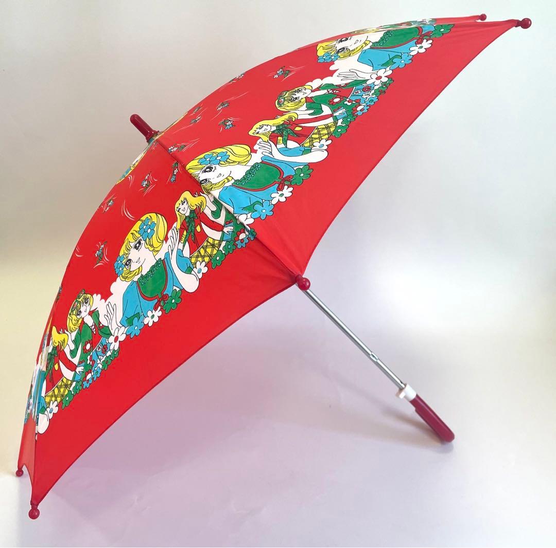 昭和レトロ【67cm】子供用 雨傘 長傘 手動傘 少女柄 レッド 赤 - メルカリ