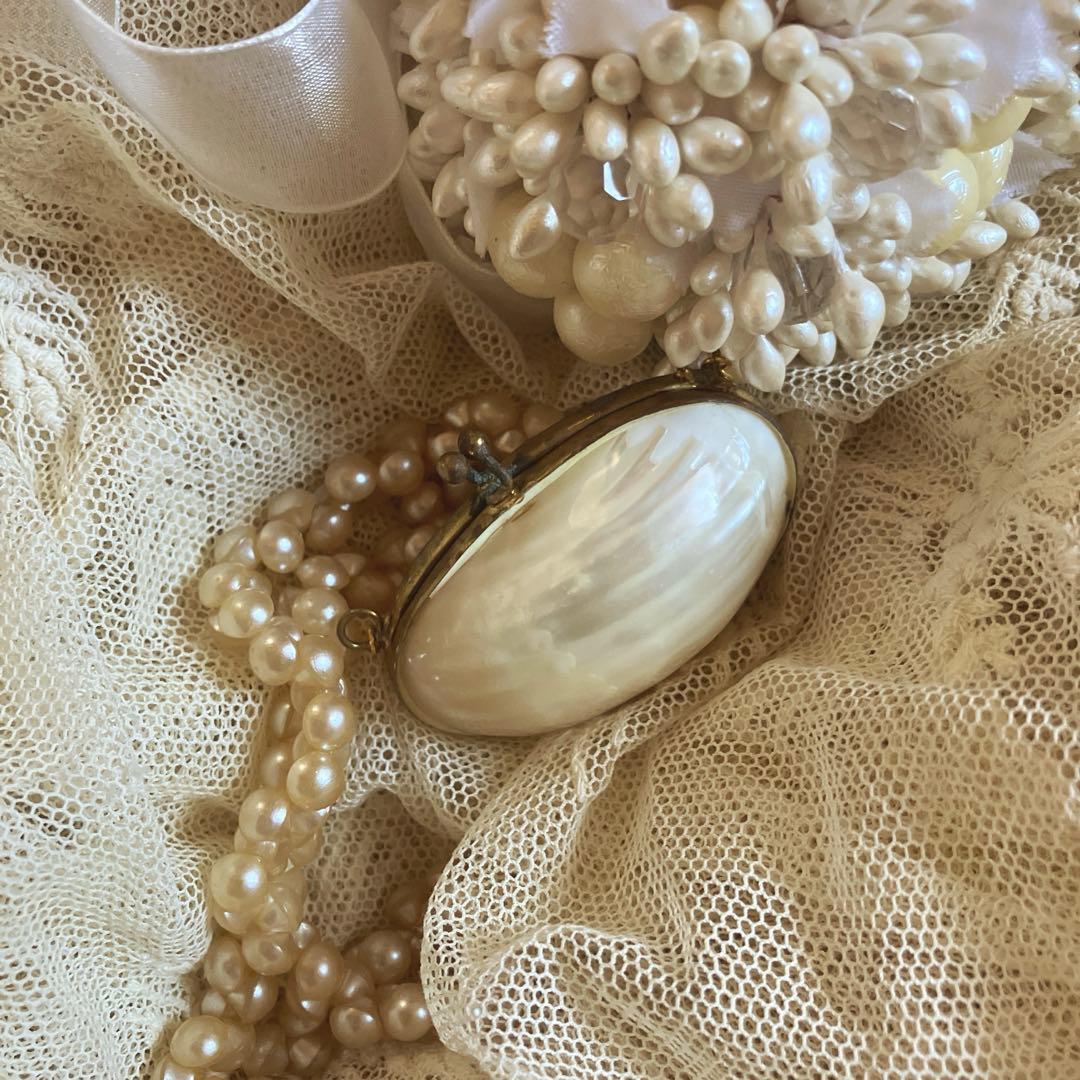 フランスアンティークマザーオブパール 白蝶貝 チェーン付き - メルカリ