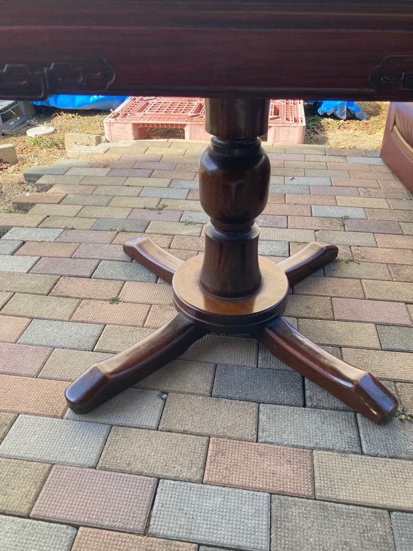 アンティーク　螺鈿ダイニングテーブル　正方形　一本脚　850×850