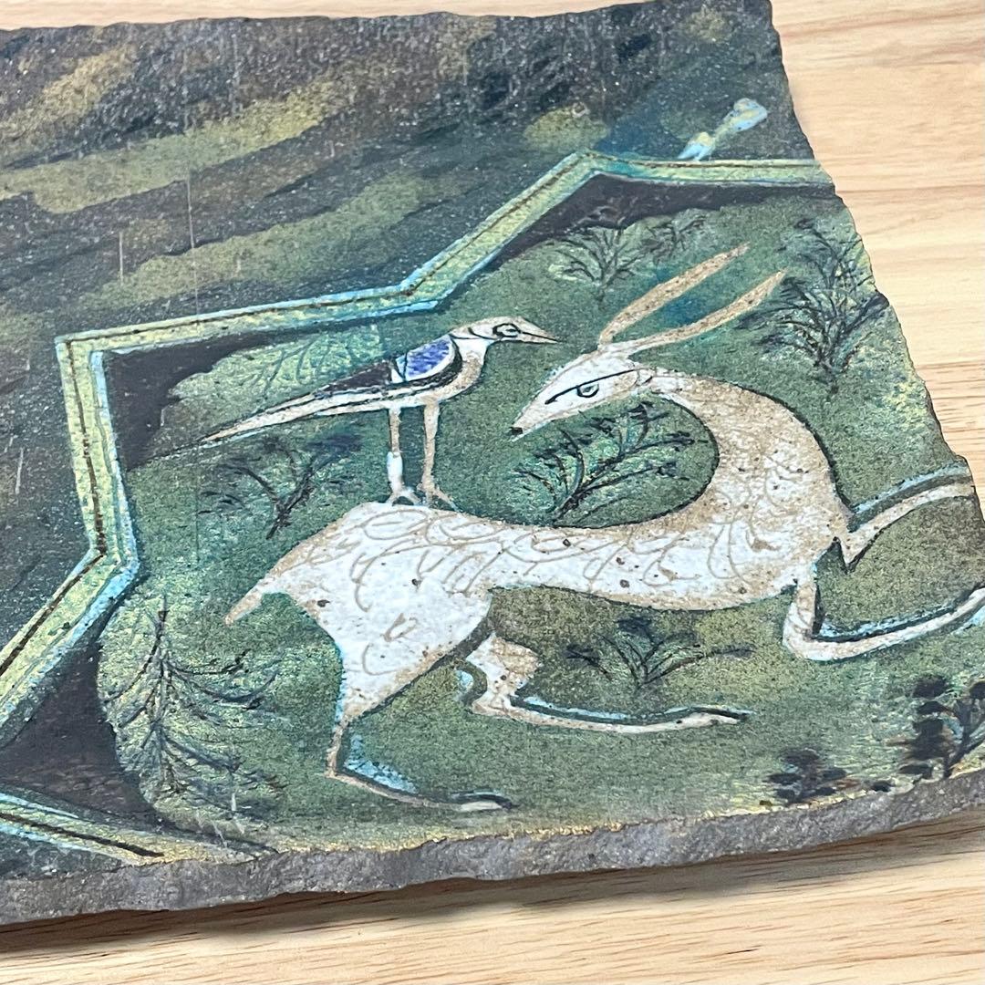 山本長左 九谷長左 飾皿 角皿 九谷焼 鹿に鳥図 九谷焼