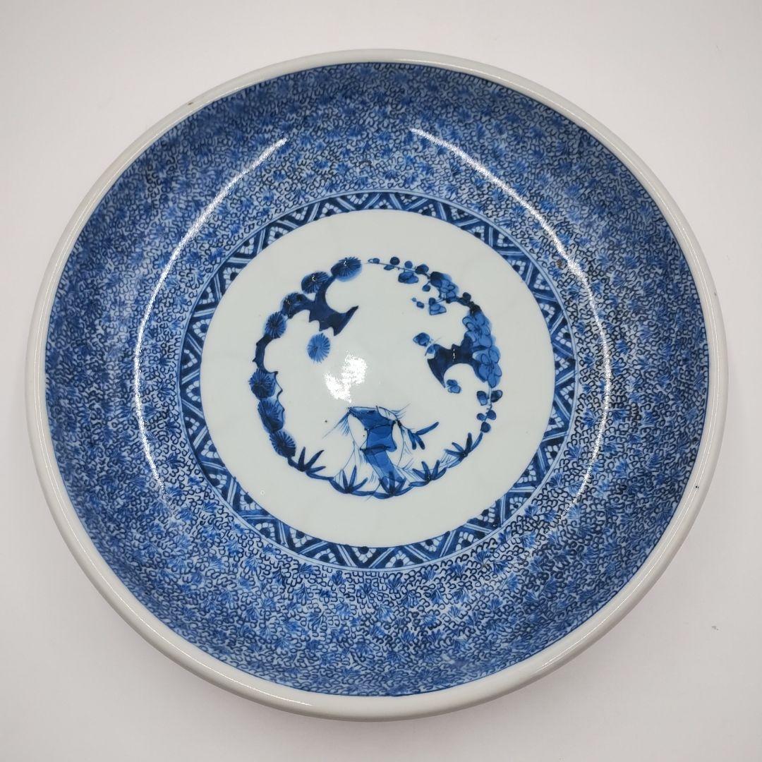 鉢□菊形六角染付丼鉢 太明成化年製 江戸期 天保 六角鉢 菓子器 時代物