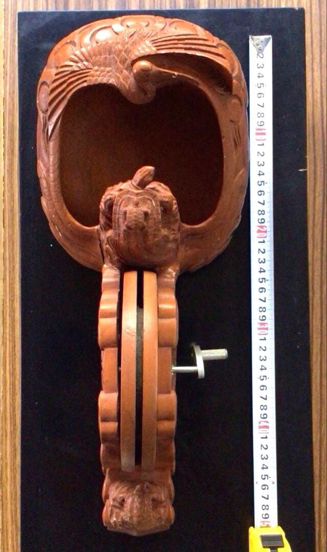 彫辰作 鶴亀彫 親子亀 大型 墨壷 骨董 木製 在銘 工芸品