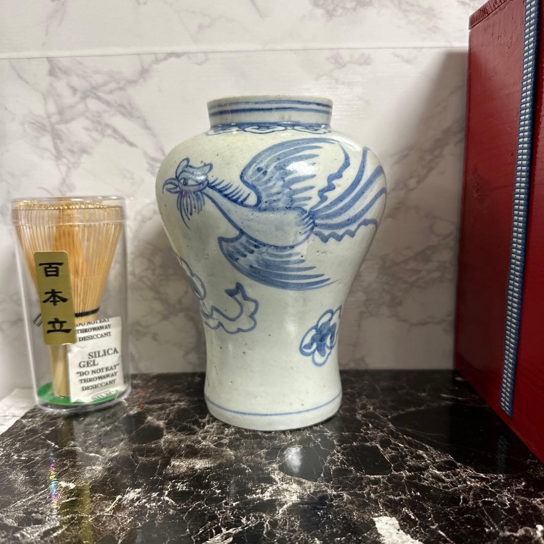 李朝、鳳凰、小壺。箱付き。