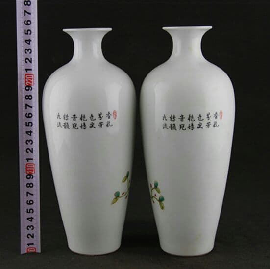 大清乾隆手絵パステル花鳥紋梅瓶一対作り古仿古瓷古玩骨董コレクション復古置物