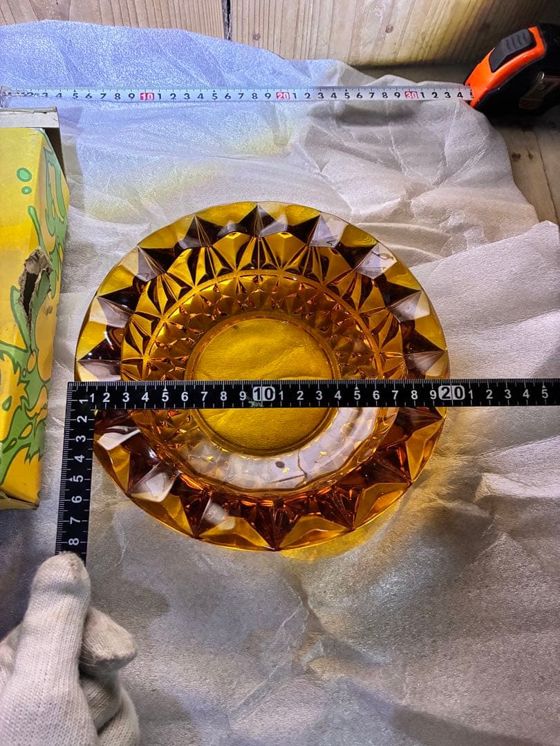 昭和レトロ TOYO ガラス 灰皿 アンバー 琥珀色 箱付き ヴィンテージ