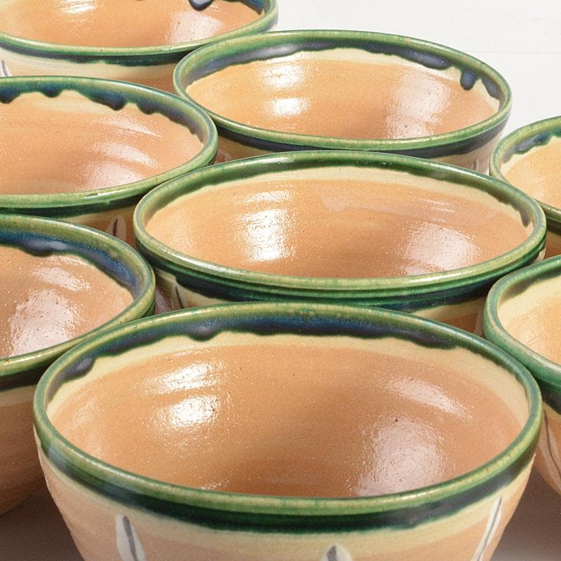 茶道具 桃山窯 林英二造 赤織部 数茶碗 9客 共箱 V 6116C