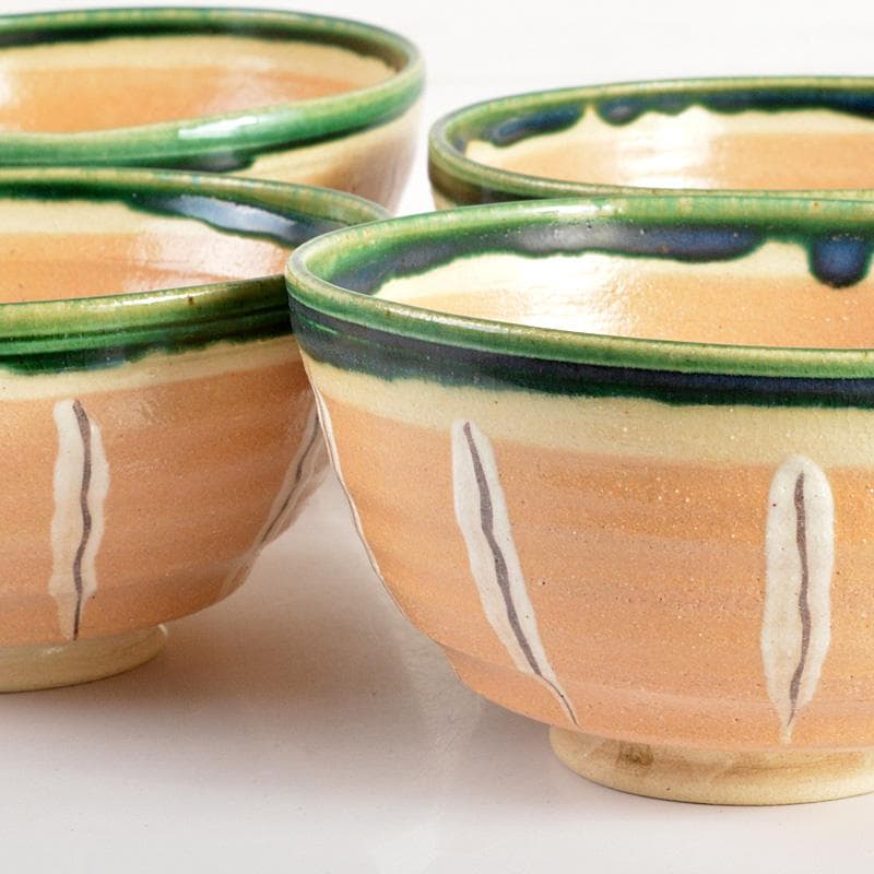 茶道具 桃山窯 林英二造 赤織部 数茶碗 9客 共箱 V 6116C