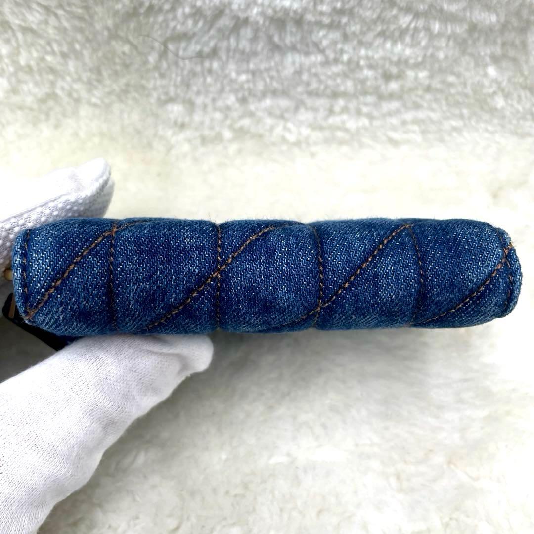 美品 コーチ ケース 財布 デニム ラウンドファスナー キルティング