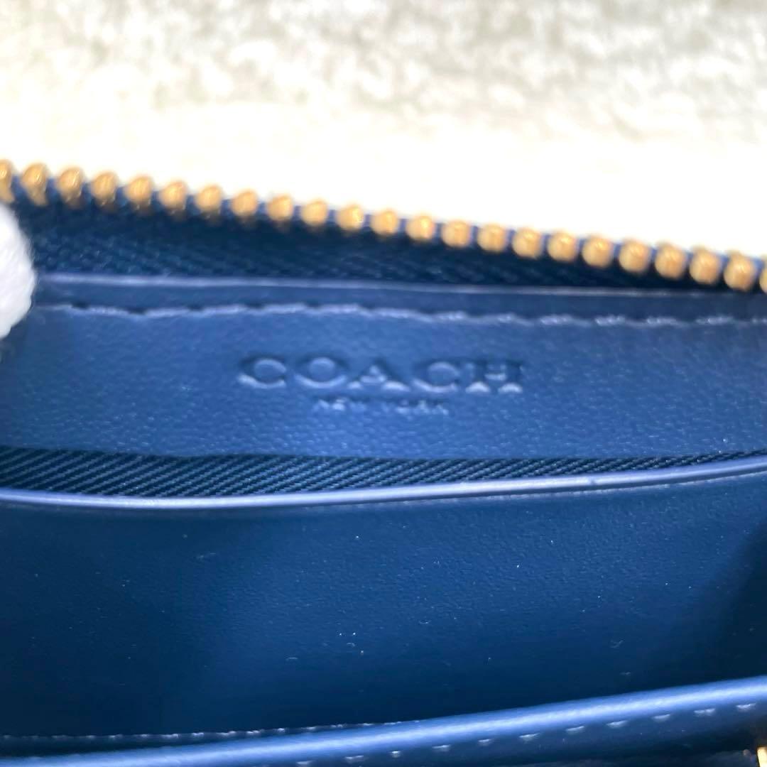 美品 コーチ ケース 財布 デニム ラウンドファスナー キルティング