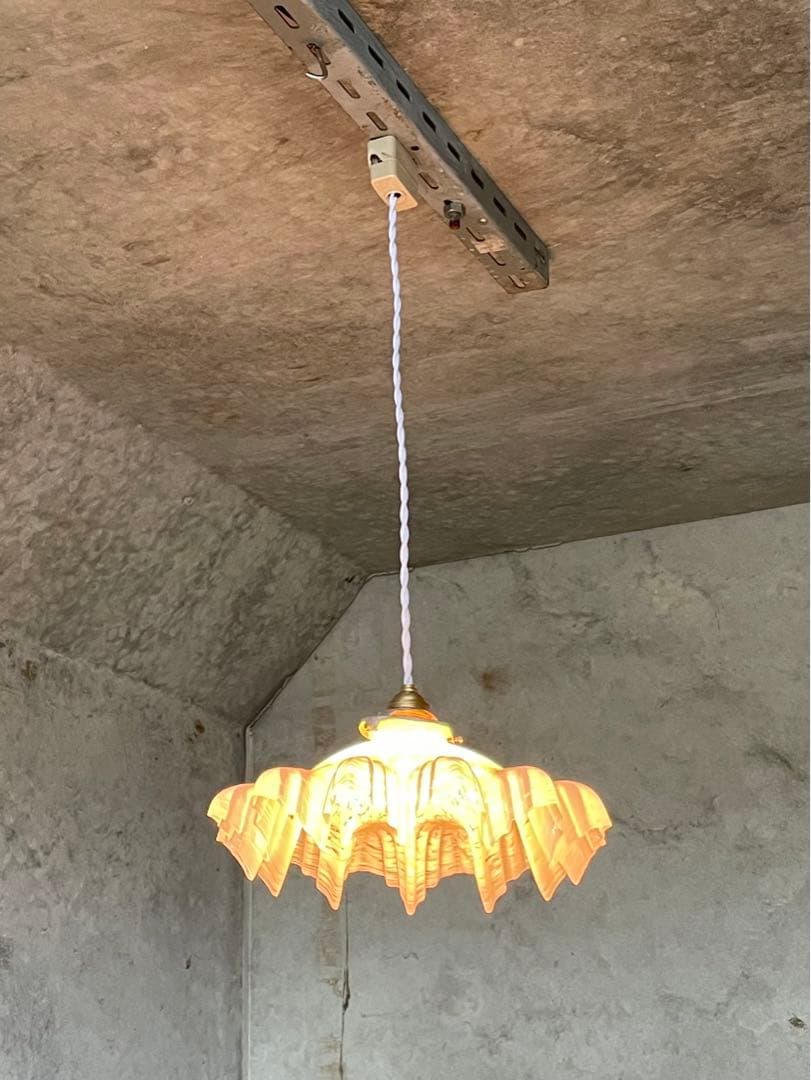 83. 40's フランスアンティーク 古民家 ガラスシェードペンダントランプ