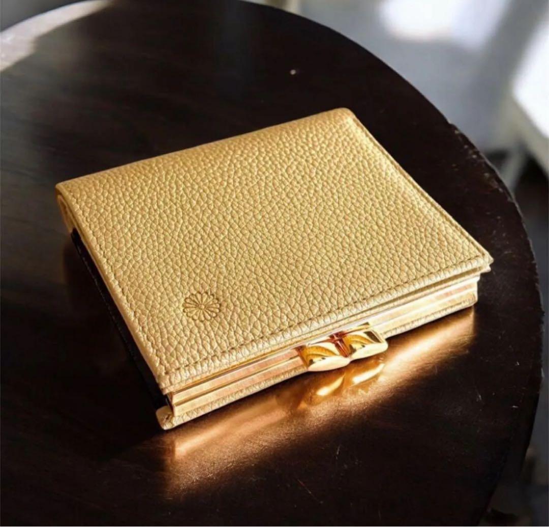 皇居限定】がま口財布/シャンパンゴールド/菊の御紋/牛革