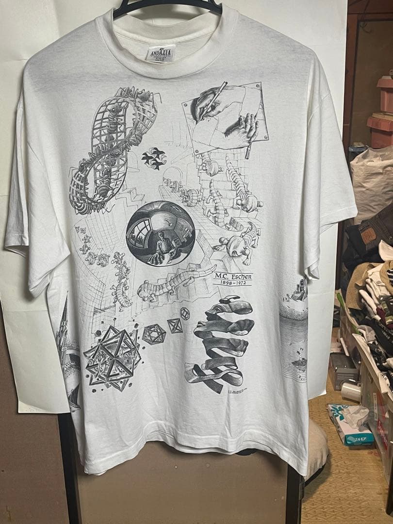 エッシャー90s USA製実寸L程度両面プリントフェード