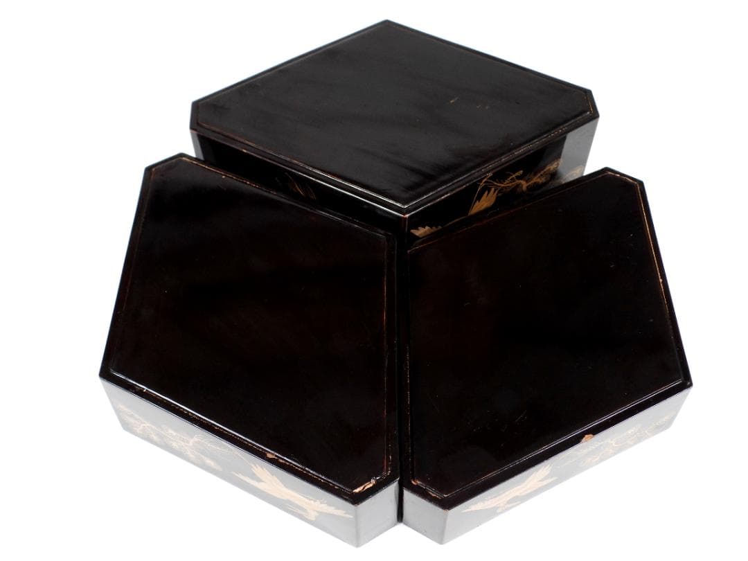 能登輪島塗 豪華金彩蒔絵 三重提箱 木製漆器 『坂井』 蒔絵飛鶴図