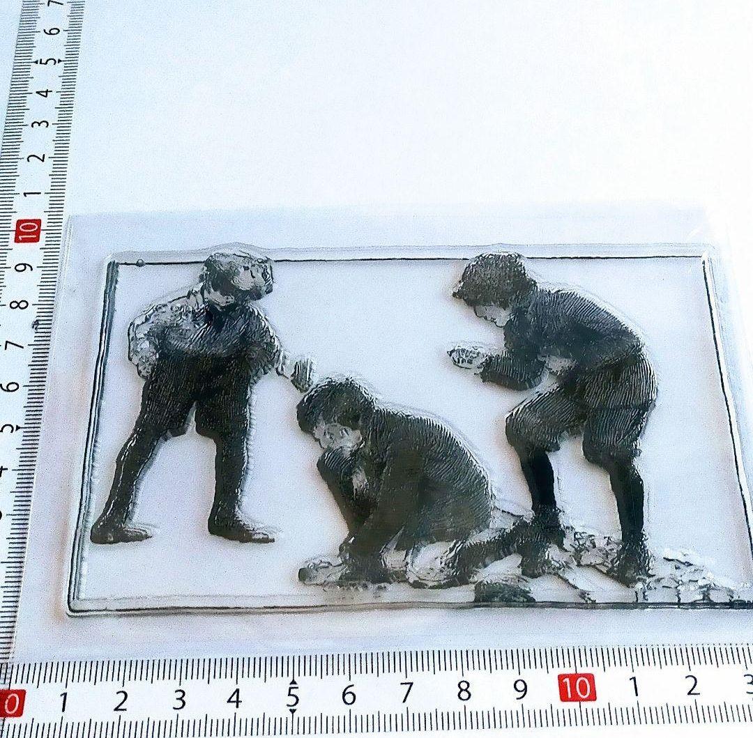 403)✺SALE✺クリアスタンプ アンティーク 夢中で遊ぶ少年たち 小さめ