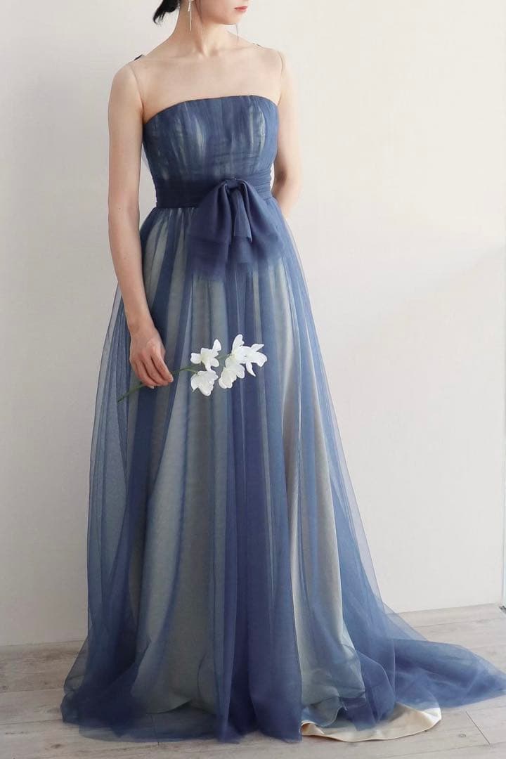 ネイビー　カラードレス　チュール