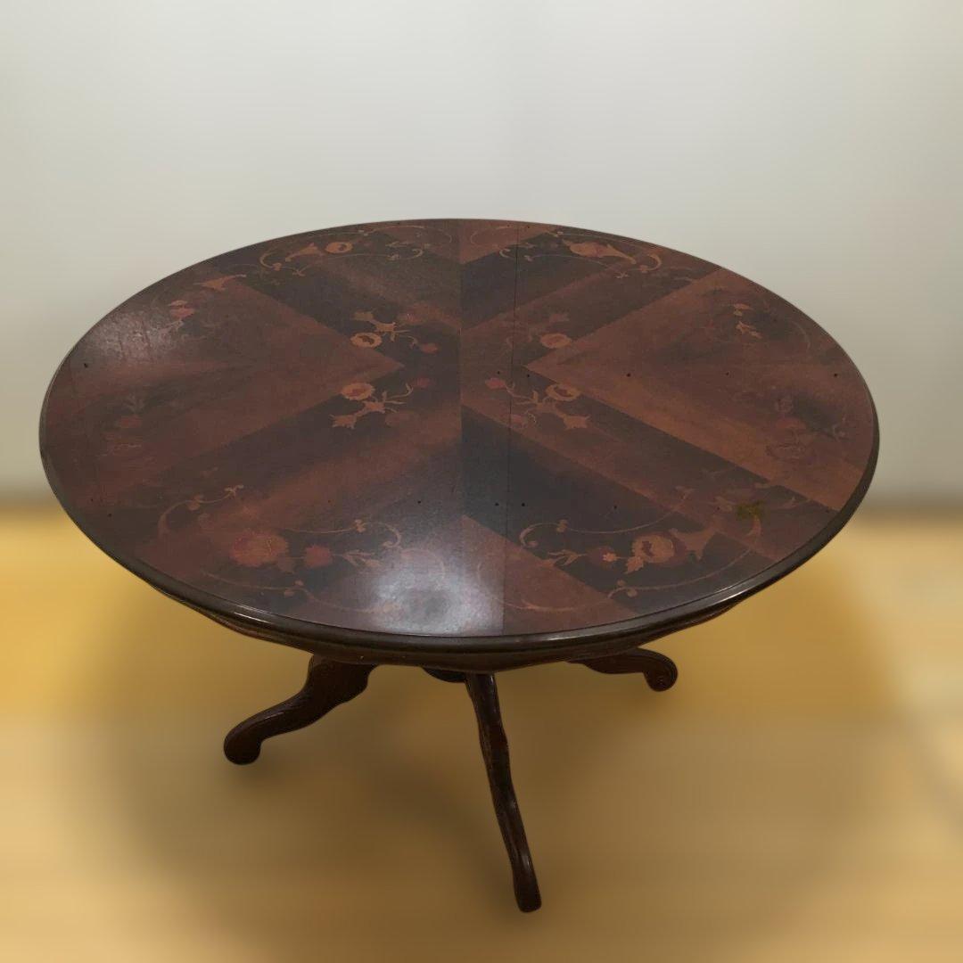 送料無料 ヨーロピアン調 象嵌装飾 丸テーブル ダイニングテーブル251127