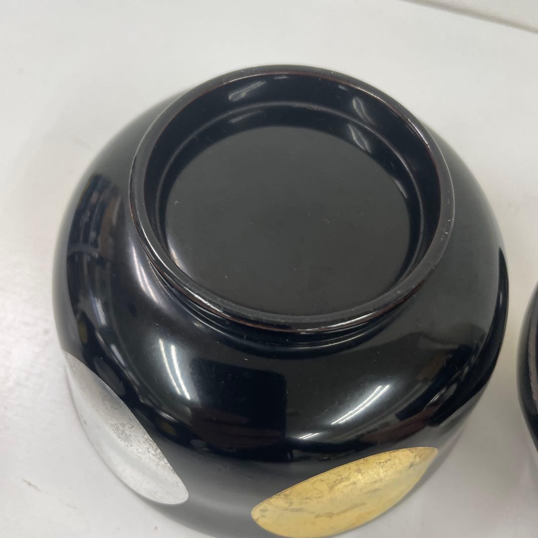ツバキ 蓋付き椀 黒 金 銀丸模様 27客セット　少々難ありお値下げ品！