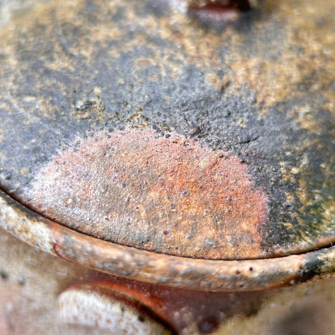 B柴岡信義 備前市無形文化財 備前焼 窯変 共箱 共布 栞 面取 宝瓶 茶器