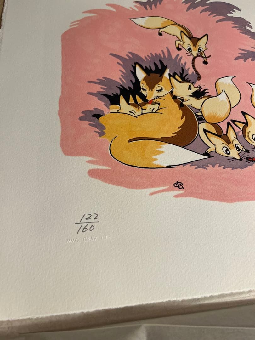 手塚治虫直筆サイン入り作品《親子キツネ狩り》 ♪超希少♪未使用品♪