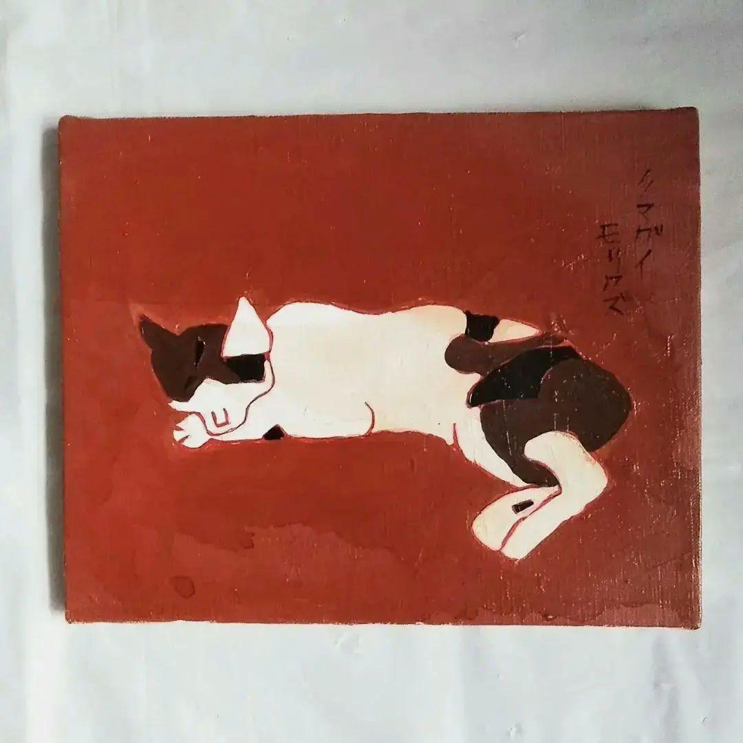 熊谷守一 仔猫 油彩画 肉筆保証 肉筆サイン 模写 F3サイズ 額装済み