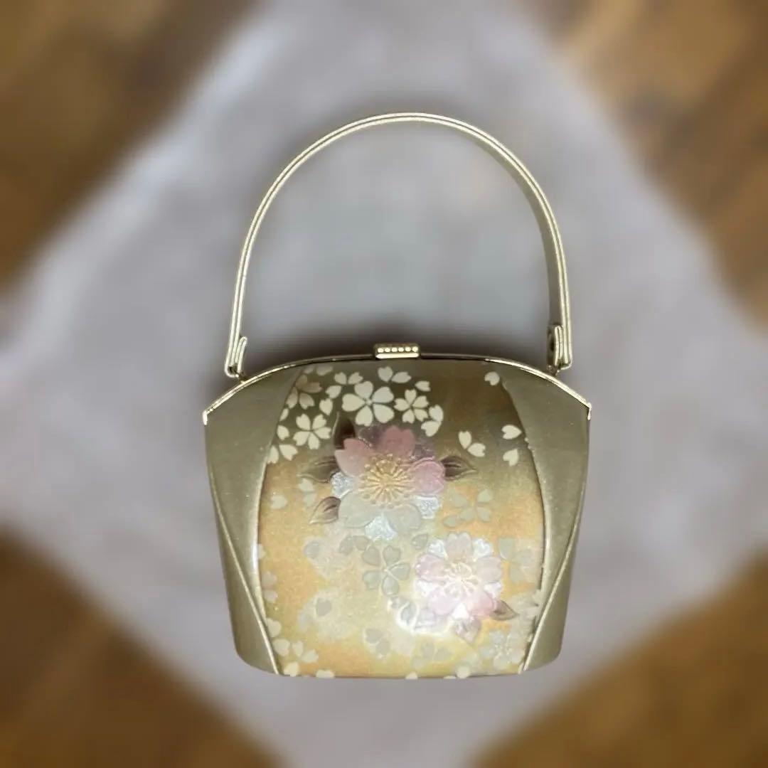 桜の花柄 和装用バッグ 草履セット　金色