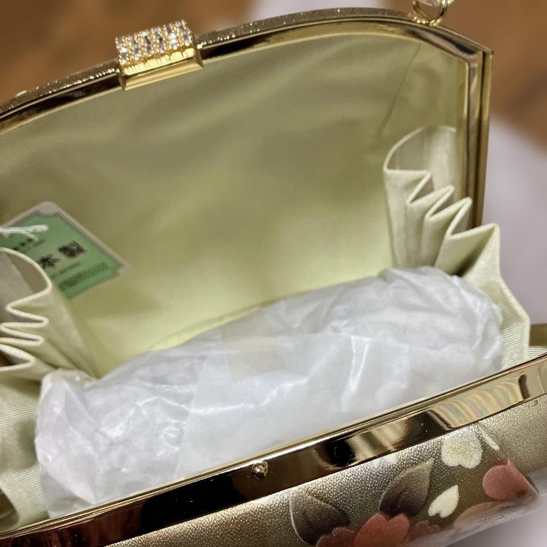 桜の花柄 和装用バッグ 草履セット　金色