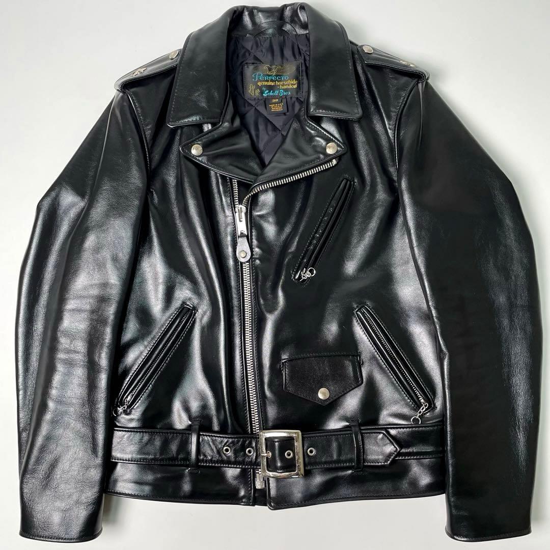 米国製】Schott レザー ライダースジャケット 黒 38 馬革 ダブル